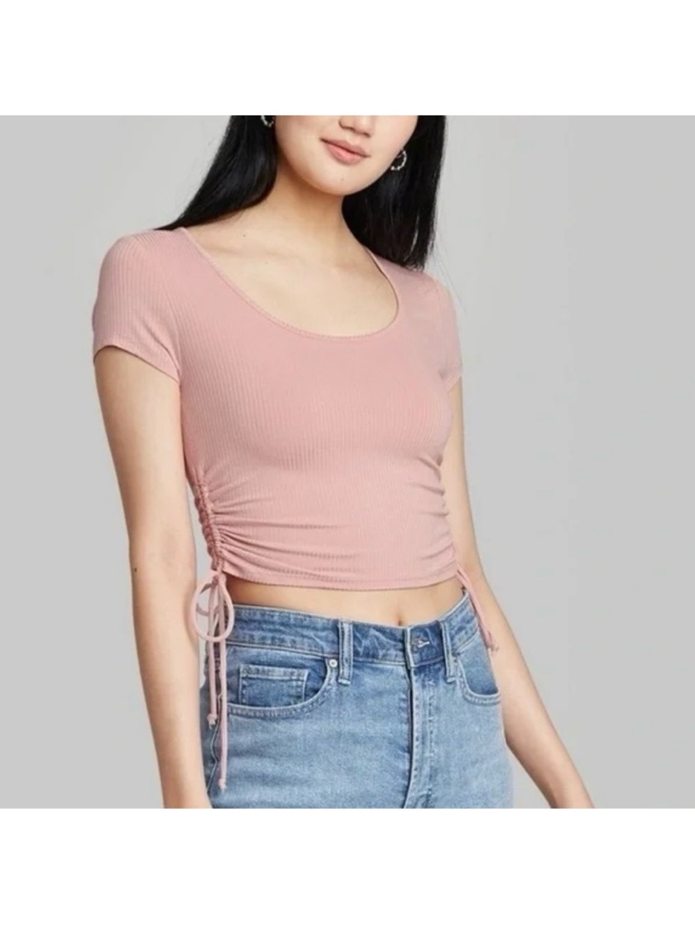 wild fable Dusty Rose Ruched Side Ribbed Crop Top
